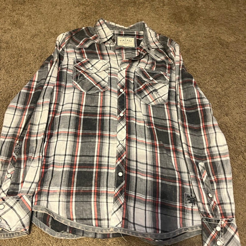 BKE Plaid Casual Shirt - Black, Gray, and Red